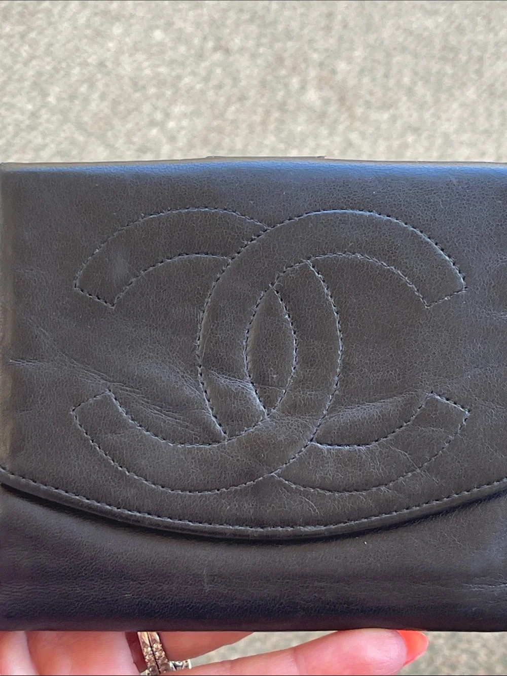 CHANEL Vintage Black Lambskin Oversized CC Bifold Wallet Made in France
